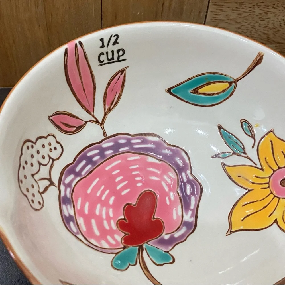 Beautiful Ceramic Nesting Measuring Cups Bowl Fruits & Flowers Design